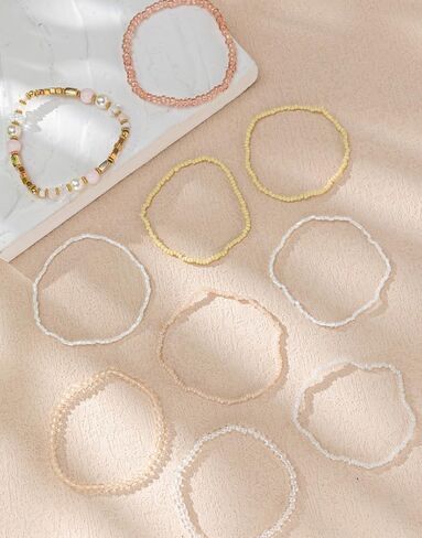 10pcs Bohemian قابلة للتكديس حبة القابلة للتكديس مصنوعة يدويًا كريستال بيرل بيدز بيدز أساور متعددة الطبقة متعددة البيان المجوهرات للنساء in Kuwait