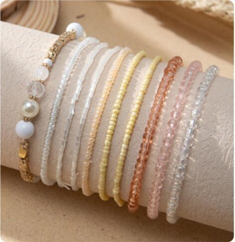 10pcs Bohemian قابلة للتكديس حبة القابلة للتكديس مصنوعة يدويًا كريستال بيرل بيدز بيدز أساور متعددة الطبقة متعددة البيان المجوهرات للنساء in Kuwait