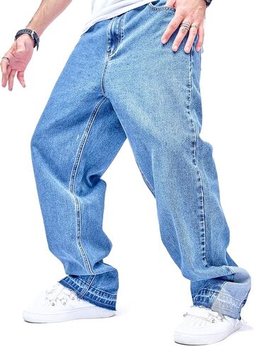 WEIBUMAOYI Men's Wide-Leg Jeans Straight Leg Carpenter Denim Pants Loose fit Trousers in Saudi Arabia