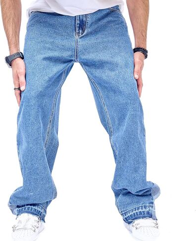 WEIBUMAOYI Men's Wide-Leg Jeans Straight Leg Carpenter Denim Pants Loose fit Trousers in Saudi Arabia