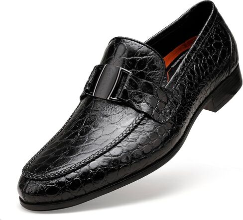Mens Leather Penny Loafers, Classic Crocodile Printed Business Dress Shoes with Metal Buckle Slip on Penny Shoes for Mens in Saudi Arabia