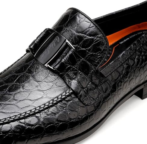 Mens Leather Penny Loafers, Classic Crocodile Printed Business Dress Shoes with Metal Buckle Slip on Penny Shoes for Mens in Saudi Arabia