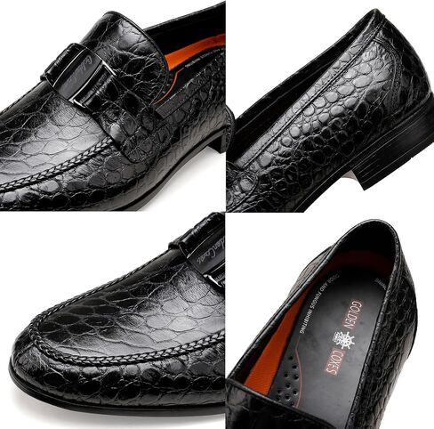 Mens Leather Penny Loafers, Classic Crocodile Printed Business Dress Shoes with Metal Buckle Slip on Penny Shoes for Mens in Saudi Arabia