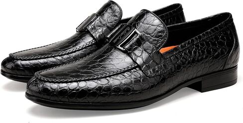 Mens Leather Penny Loafers, Classic Crocodile Printed Business Dress Shoes with Metal Buckle Slip on Penny Shoes for Mens in Saudi Arabia