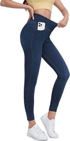 Jeggings for Women Tummy Control Stretch Jeans High Waisted Skinny Jeans Pull On Butt Lifting with Pockets in Saudi Arabia