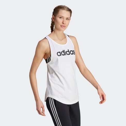 adidas Women's Essentials Loose Logo Tank Top, App Sky Rush/White, XX-Small in Kuwait