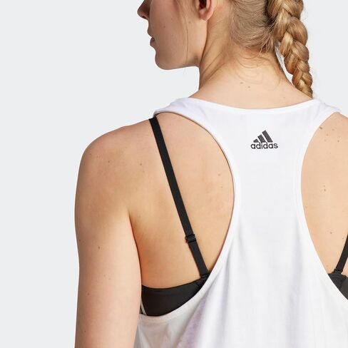 adidas Women's Essentials Loose Logo Tank Top, App Sky Rush/White, XX-Small in Kuwait