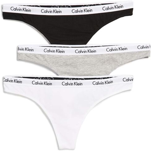سراويل داخلية نسائية من Calvin Klein تحمل شعار دائري من القطن ثونغ (عبوة من 3), مالتي in Saudi Arabia