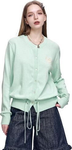 Womens Button-Down Cardigans Knit Stretchy Sweaters Drawstring Lightweight in Kuwait