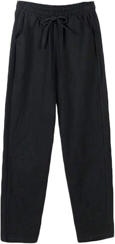 Andongnywell Womens Casual Cotton Linen Straight Leg Pants Loose Drawstring Elastic Waist Harem Pant with Pockets in Saudi Arabia
