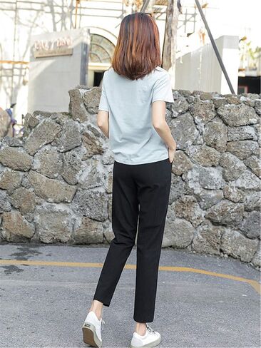 Andongnywell Womens Casual Cotton Linen Straight Leg Pants Loose Drawstring Elastic Waist Harem Pant with Pockets in Saudi Arabia