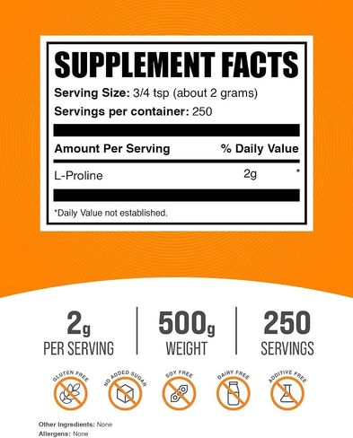 BulkSupplements.com L-Proline Powder - Proline Supplements, Amino Acid Powder - Unflavored & Gluten Free, 2g per Serving, 500g (1.1 lbs) (Pack of 1) in Saudi Arabia