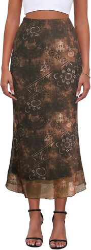نساء Y2K MESH MIDI SKIRT مرنة عالية المخصر بخصر الأزهار podycon حورية حورية البحر الطويلة للتنورات الطويلة للنساء in Kuwait
