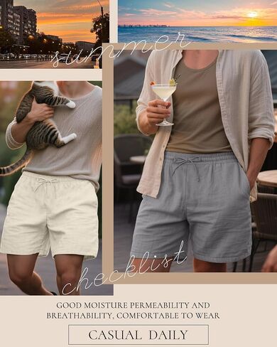 Neer 2 Pack Men's Linen Shorts Cotton L-5XL Big and Tall Regular Casual Lightweight Drawstring Summer Shorts with Pockets in Saudi Arabia