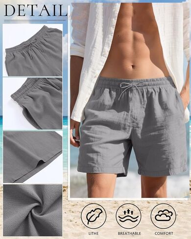 Neer 2 Pack Men's Linen Shorts Cotton L-5XL Big and Tall Regular Casual Lightweight Drawstring Summer Shorts with Pockets in Saudi Arabia