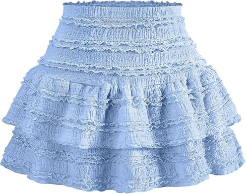 Women's Pleated Ruffle Mini Skirt Lace High Waist Layered Flared Flowy Tiered Short Skirt in Saudi Arabia