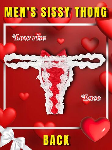 Valentines Lingerie For Men, Satin Lace Sexy Underwear, Sissy Panties Femboy, Bow Girly Thong in Saudi Arabia