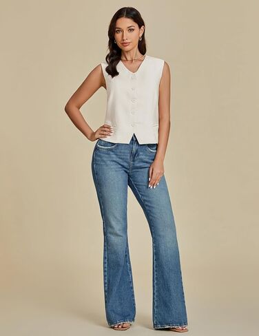 luvamia Womens Vests Linen Fashion Dressy Casual Lightweight Button Down Sleeveless Blazer Lined Work Waistcoat Vest Top in Saudi Arabia
