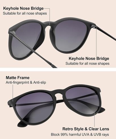 JOOX Polarized Vintage Sunglasses for Women, Round Designer Style Sun Glasses with UV Protection Lens in Kuwait