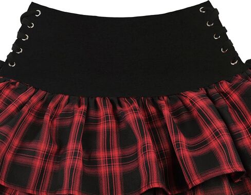 Womens Y2K تنورة القوطي عالية الخصر الدانتيل أعلى الطبقات مزدوجة الكشكشة الشرير Mini emo التنانير in Kuwait