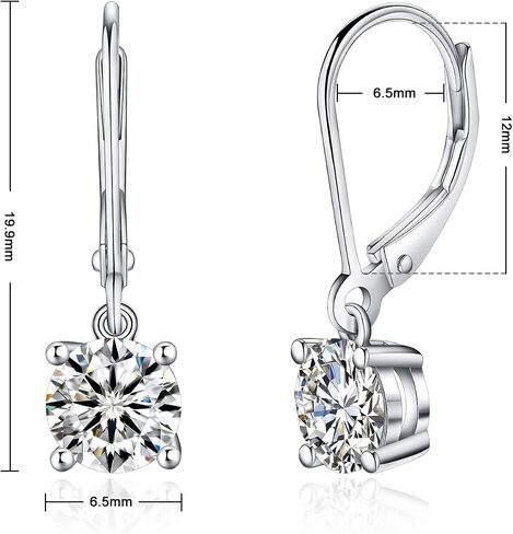 YODEWA Moissanite Earrings for Women, 1CT-2CT/Pair D Color Brilliant Round Cut 18K White Gold Plated Sterling Silver Leverback Drop Dangle Earrings in Saudi Arabia