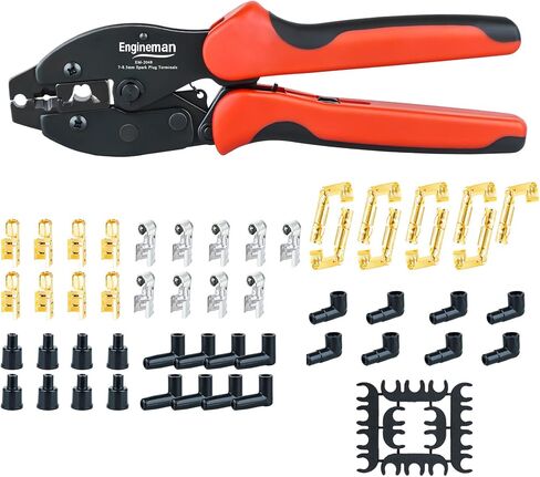 Spark Plug Wire Crimping Tool Kit, Ratchet Spark Plug Crimper for Crimping and Stripping Plug, 26PCS 180 °/90 °/Straight Spark Plug Coil Terminals and 24PCS Terminals Boots in Saudi Arabia