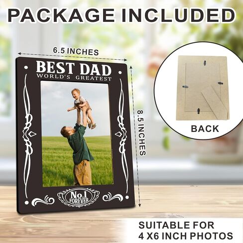 Best Dad World's Greastest Dad Wooden Picture Frame -Wooden Frame For 4"x 6" Vertical Picture, Gift For Dad, Rustic Photo Frame, Father's Day Gift And Decorations- B08 in Kuwait