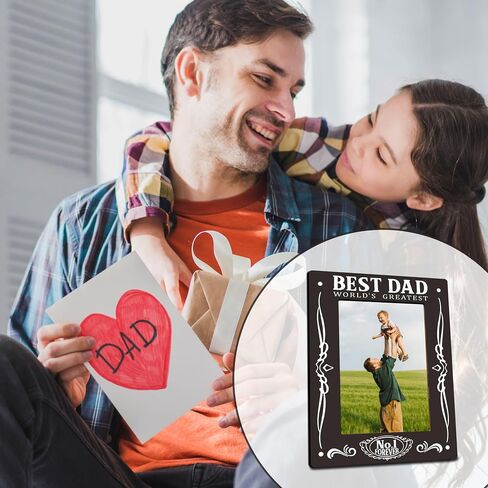 Best Dad World's Greastest Dad Wooden Picture Frame -Wooden Frame For 4"x 6" Vertical Picture, Gift For Dad, Rustic Photo Frame, Father's Day Gift And Decorations- B08 in Kuwait