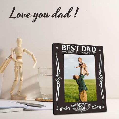 Best Dad World's Greastest Dad Wooden Picture Frame -Wooden Frame For 4"x 6" Vertical Picture, Gift For Dad, Rustic Photo Frame, Father's Day Gift And Decorations- B08 in Kuwait
