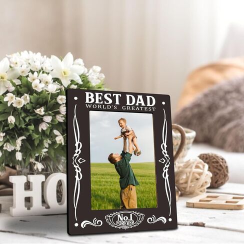 Best Dad World's Greastest Dad Wooden Picture Frame -Wooden Frame For 4"x 6" Vertical Picture, Gift For Dad, Rustic Photo Frame, Father's Day Gift And Decorations- B08 in Kuwait