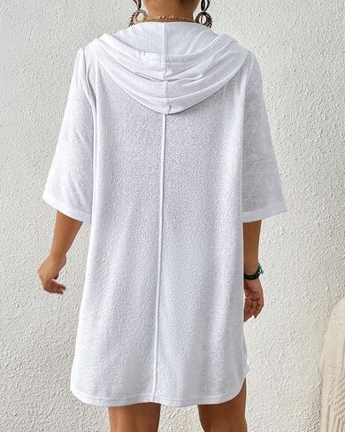 BSUBSEACH Terry Cloth Swim Coverup - Women Long Sleeve Wooded Swimsuit Coverup Zipper Beach Coverups أردية مع جيوب in Saudi Arabia