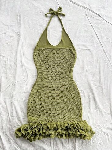 Gorglitter Women's Crochet Halter Bubble Mini Dress Bow Summer Summer Bodycon متماسكة ملابس مهرجان مهرجان in Saudi Arabia