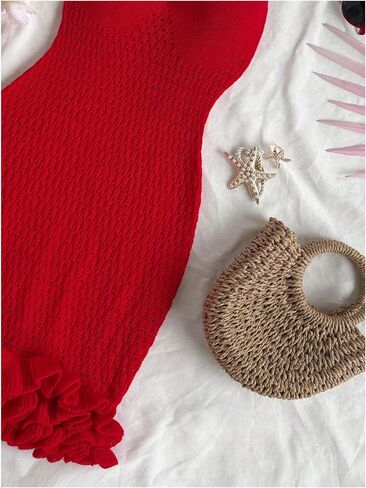 Gorglitter Women's Crochet Halter Bubble Mini Dress Bow Summer Summer Bodycon متماسكة ملابس مهرجان مهرجان in Saudi Arabia