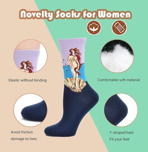 Funny Famous Painting Patterned Art Socks for Women - Funky Cute Cool Crew in Saudi Arabia