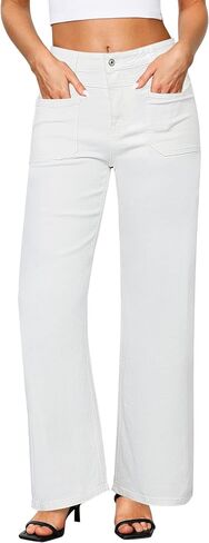 GRAPENT Wide Leg Jeans for Women Trendy High Waisted Loose Straight Leg Stretchy Retro Denim Pants with Pouch Pockets in Saudi Arabia