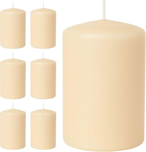 Biedermann & Sons 45-Hour Long Burning Unscented Pillar Candles, Portobello Beige, 3 x 4 Inch - Set of 6 in Saudi Arabia