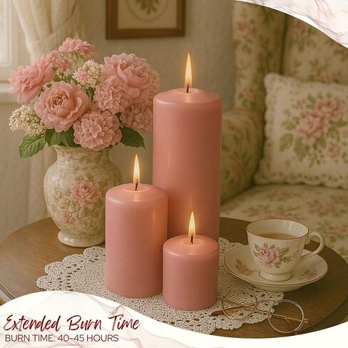 Biedermann & Sons 45-Hour Long Burning Unscented Pillar Candles, Portobello Beige, 3 x 4 Inch - Set of 6 in Saudi Arabia