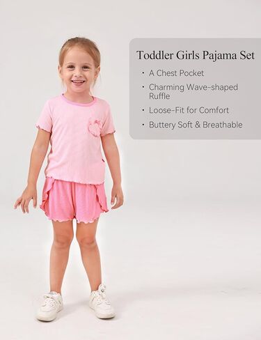 Bamboo Viscose Pajamas for Toddler Girls Short Sleeve Top and Shorts Two Piece Kids Pj Set in Saudi Arabia