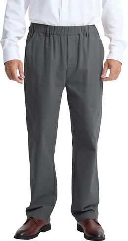 LETAOTAO Mens Elastic Waist Pants - Relaxed Fit Stretch Waistband Pull On Cotton Twill Casual Pants for Seniors in Kuwait