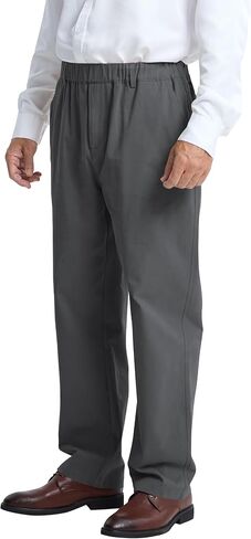 LETAOTAO Mens Elastic Waist Pants - Relaxed Fit Stretch Waistband Pull On Cotton Twill Casual Pants for Seniors in Kuwait