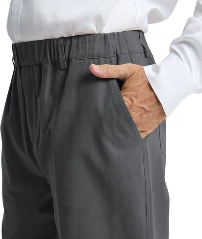 LETAOTAO Mens Elastic Waist Pants - Relaxed Fit Stretch Waistband Pull On Cotton Twill Casual Pants for Seniors in Kuwait
