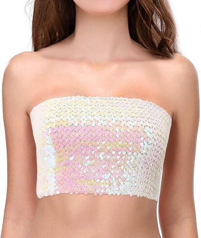Orita Women Sparkly equins Tube Top Sexy Stretch Crop Top Stest Camisoles Party Clubwear in Kuwait