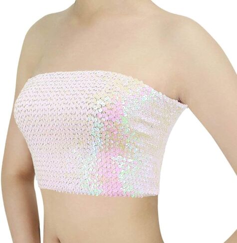 Orita Women Sparkly equins Tube Top Sexy Stretch Crop Top Stest Camisoles Party Clubwear in Kuwait