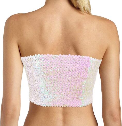 Orita Women Sparkly equins Tube Top Sexy Stretch Crop Top Stest Camisoles Party Clubwear in Kuwait