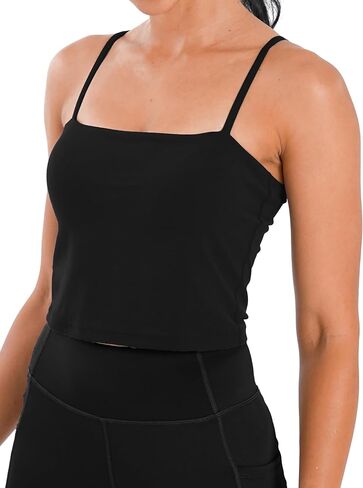 العنق المربع للسيدات Camisole المدمج في حمالات الصدر القابلة للتعديل مع السباغيتي حزام الحزام العلوي محصول كامي الأساسي للاشمئزاز in Kuwait