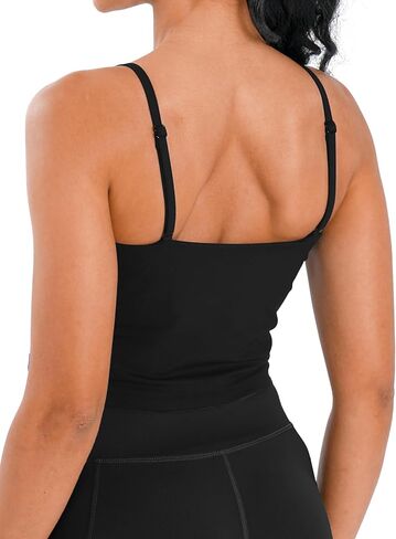 العنق المربع للسيدات Camisole المدمج في حمالات الصدر القابلة للتعديل مع السباغيتي حزام الحزام العلوي محصول كامي الأساسي للاشمئزاز in Kuwait