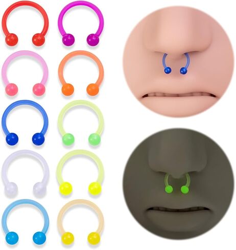 10PC Neon Lip Ring Nose Ring Luminous Soft Pole Horseshoe Spacer Ring Perforated Jewelry Women in Saudi Arabia