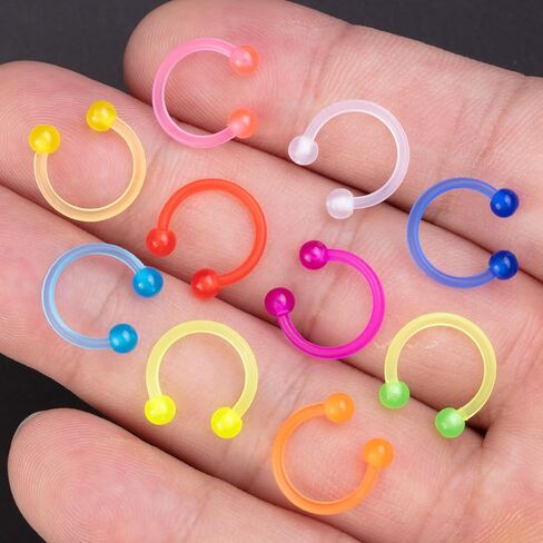 10PC Neon Lip Ring Nose Ring Luminous Soft Pole Horseshoe Spacer Ring Perforated Jewelry Women in Saudi Arabia