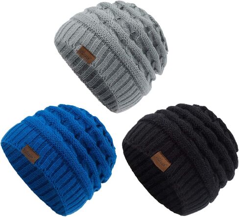 ViGrace Kids Winter Knit Hat Warm Fleece Lined Hats Children Cable Baby Beanie Skull Cap for Girls Boys in Saudi Arabia