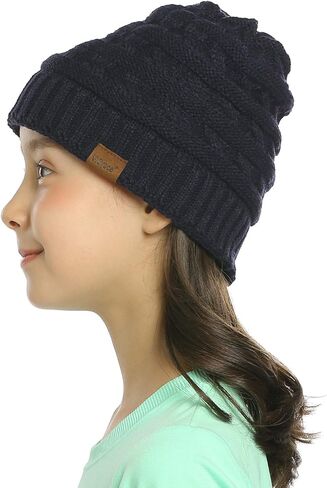 Vigrace Kids Winter Knit Hat Warm Fleece Cloy Hats Kids Cable Baby Beanie Skull Cap for Girls Boys in Saudi Arabia